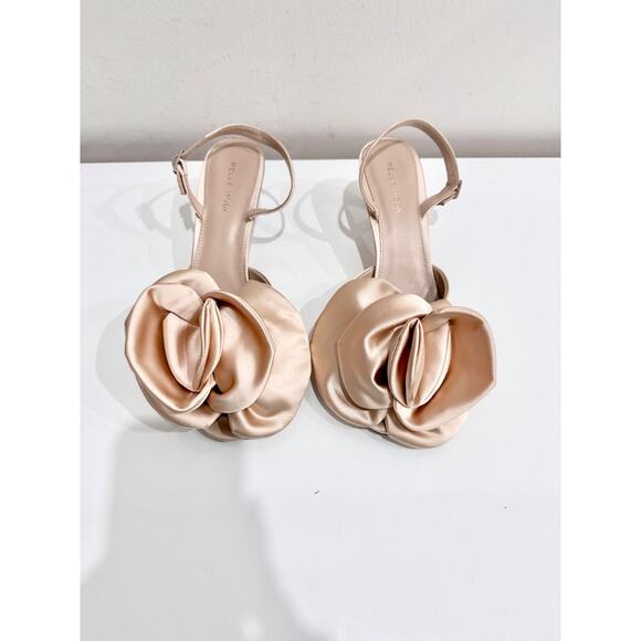 Pelle Moda Uzma Satin Floral Slingback Pump Heels Champagne Pink Women's Size 10 - Picture 1 of 7